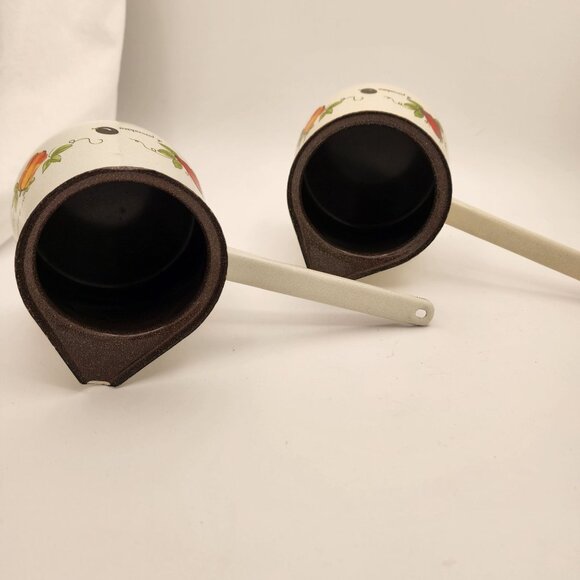 Vintage Enamelware Turkish Coffee Pots Garden Design Set Of 2 Made in Slovenia - Picture 3 of 4